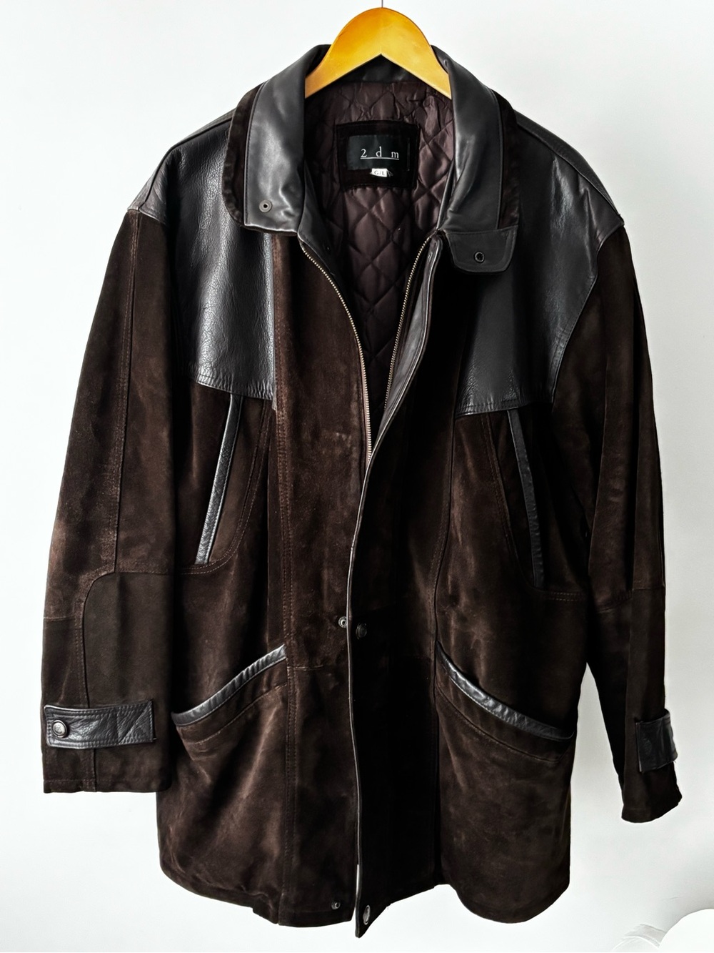 Vintage 2DM 100% Genuine Leather Brown Suede & Leather Coat Size L
